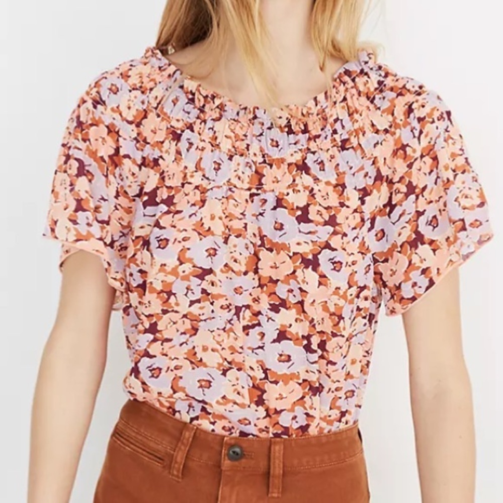 Madewell Smocked Mockneck Top in Floral Breeze